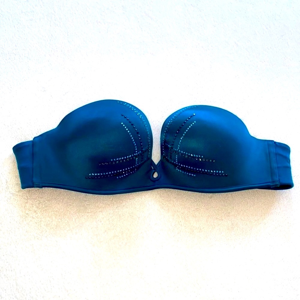 VS Bombshell Strapless Bra 32B Aqua Bling‎ Blue